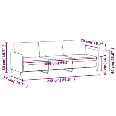vidaXL Trivietė sofa, tamsiai pilkos spalvos, 210cm, audinys