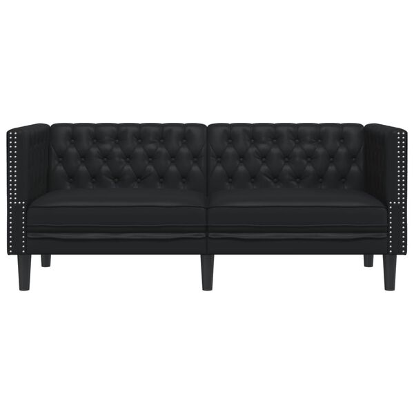 vidaXL Dvivietė chesterfield sofa, juodos spalvos, dirbtinė oda