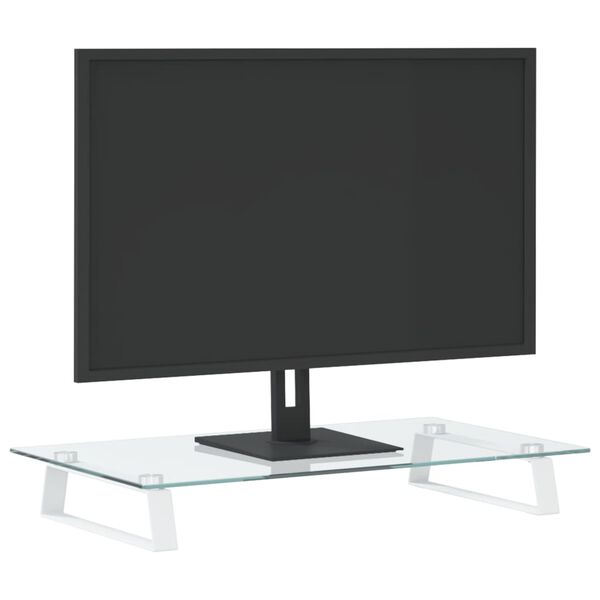 vidaXL Monitoriaus stovas, baltas, 60x35x8 cm, stiklas ir metalas
