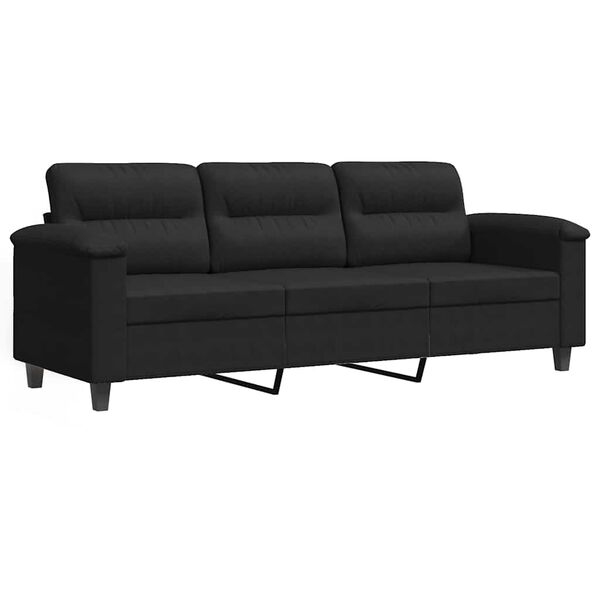 vidaXL Trivietė sofa, juodos spalvos, 180cm, mikropluošto audinys