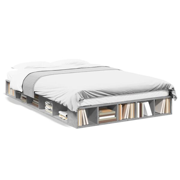 vidaXL Lovos rėmas, betono pilkos spalvos, 135x190cm, apdirbta mediena