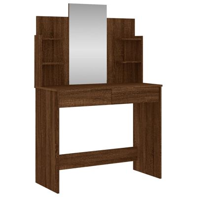 vidaXL Kosmetinis staliukas su veidrodžiu, rudas ąžuolo, 96x39x142cm