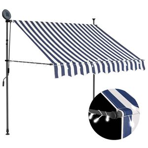 vidaXL Rankinė i&scaron;traukiama markizė su LED, mėlyna ir balta, 150cm