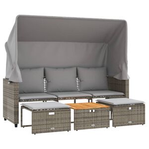 vidaXL Trivietė sodo sofa su skliautu/taburetėmis, pilka, poliratanas