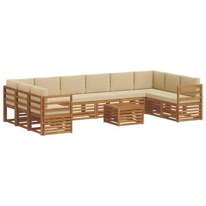 vidaXL Lauko sofos komplektas su pagalve 11 pcs Natūralus ir bežinis