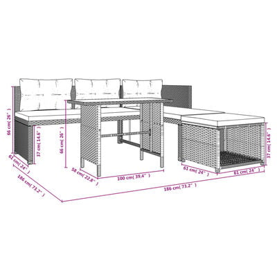 vidaXL Sodo poilsio baldų komplektas, 4 dalių, rudas, poliratanas