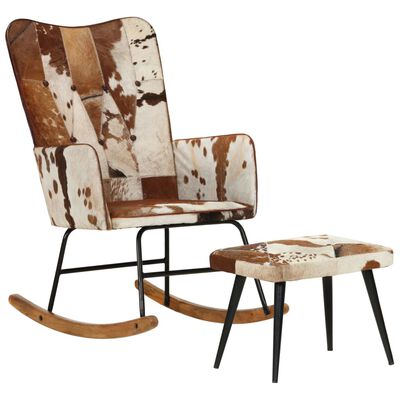 vidaXL Supama kėdė su pakoja, rudos spalvos, tikra oda
