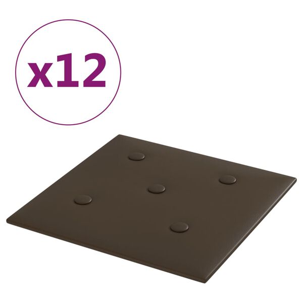 vidaXL Sienų plokštės, 12vnt., rudos, 30x30cm, dirbtinė oda, 1,08m²