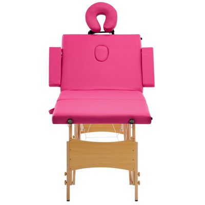 vidaXL Sulankstomas masažo stalas, rožinės spalvos, mediena, 4 zonų