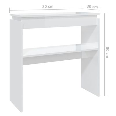 vidaXL Konsolinis staliukas, baltas, 80x30x80cm, MDP, labai blizgus