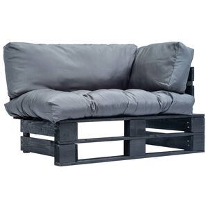 vidaXL Sodo sofa i&scaron; palečių su pilkomis pagalvėlėmis, pu&scaron;ies mediena