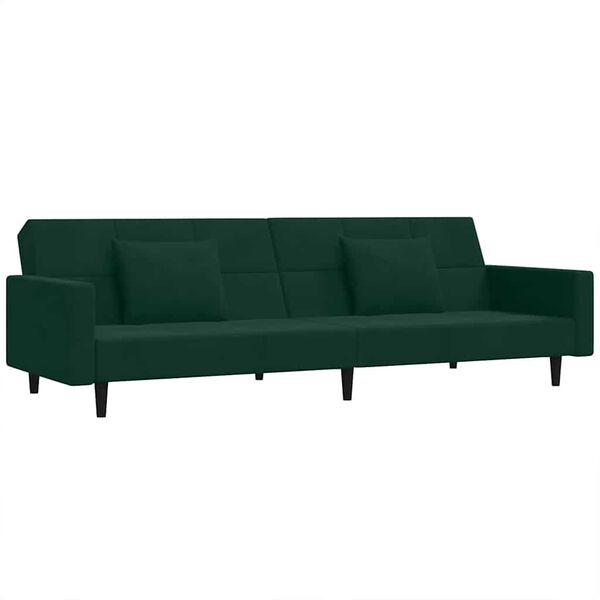 vidaXL Dvivietė sofa-lova su dvejomis pagalvėmis, žalia, aksomas