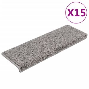 vidaXL Laiptų kilimėliai, 15 vnt., 65x21x4 cm, pilki, stačiakampiai kra&scaron;tai