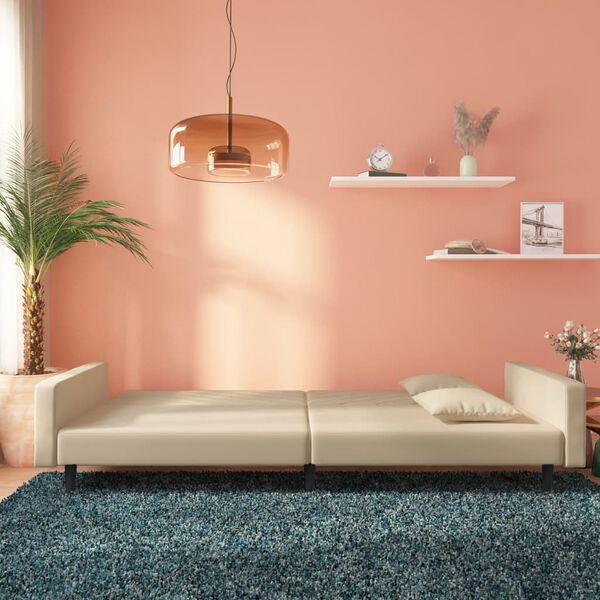 vidaXL Dvivietė sofa-lova su dvejomis pagalvėmis, kreminė, aksomas