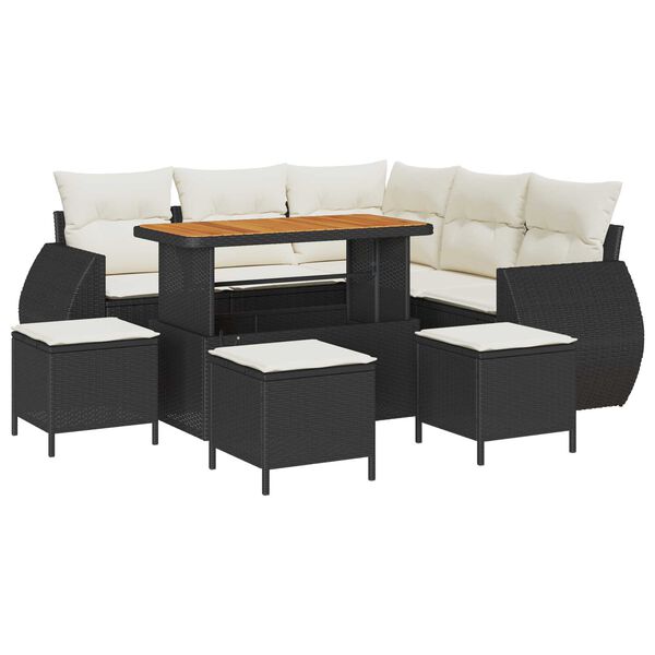 vidaXL Sodo Sofų Rinkinys 9 pcs Juoda ir kreminė poliratanas