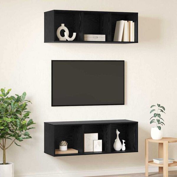 vidaXL TV spintelių komplektas 2 pcs Juodas ąžuolas 37 x 37 x 107 cm