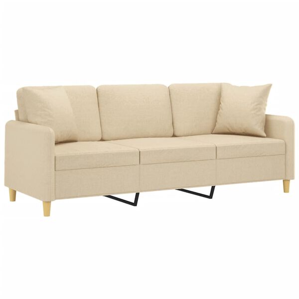 vidaXL Trivietė sofa su pagalvėlėmis, kreminės spalvos, 180cm, audinys
