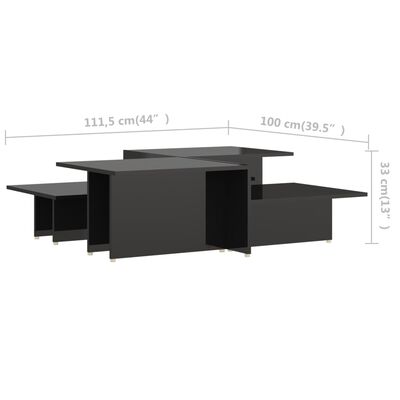 vidaXL Kavos staliukai, 2vnt., juodi, 111,5x50x33cm, mediena, blizgūs