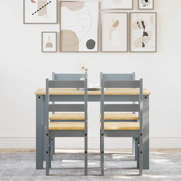 vidaXL Valgomojo komplektas PANAMA, 5 dalių, pilka pu&scaron;ies masyvas