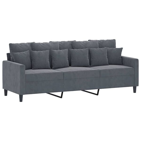 vidaXL Trivietė sofa, tamsiai pilkos spalvos, 180cm, aksomas