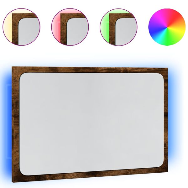 vidaXL LED vonios kambario veidrodis, ąžuolo, 60x8,5x38cm, mediena