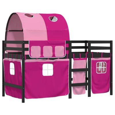 vidaXL Aukšta vaikiška lova su tuneliu, rožinė, 90x190cm, pušis