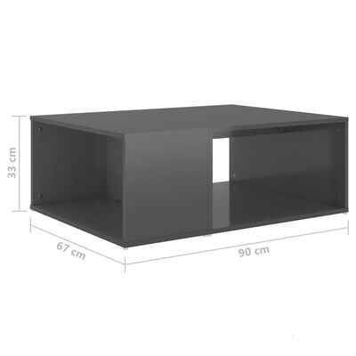 vidaXL Kavos staliukas, pilkos spalvos, 90x67x33cm, MDP, blizgus