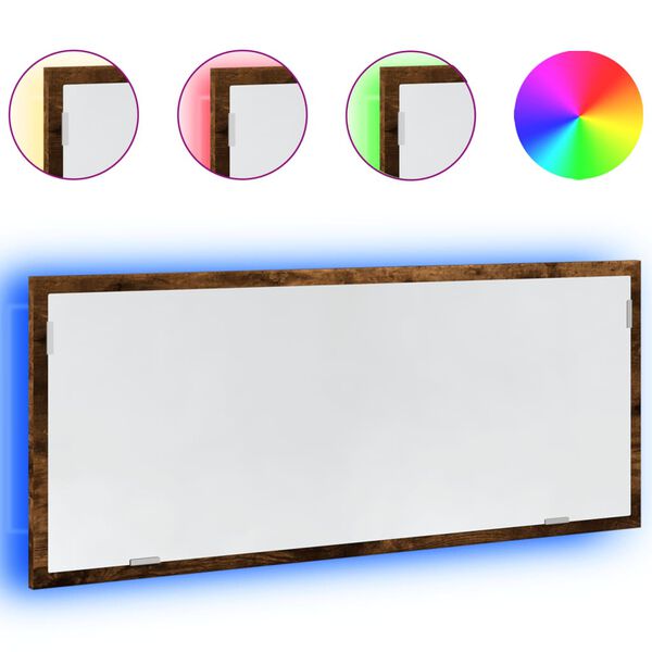 vidaXL Vonios kambario LED veidrodis, dūminis, 100x8,5x37cm, mediena