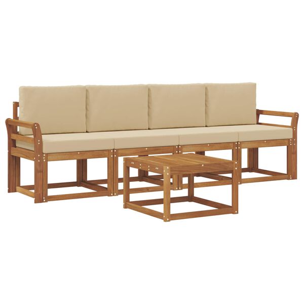 vidaXL Lauko sofos komplektas su pagalve 5 pcs Natūralus ir bežinis