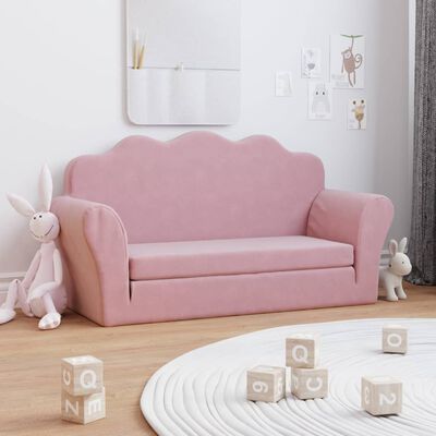 vidaXL Vaikiška dvivietė sofa-lova, rožinės spalvos, minkštas pliušas
