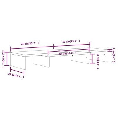 vidaXL Monitoriaus stovas, baltas, 80x24x10,5cm, pušies masyvas