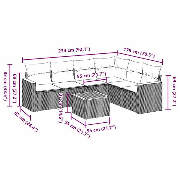 vidaXL Sofos komplektas su pagalvėlėmis, 7 dalių, juodas, poliratanas