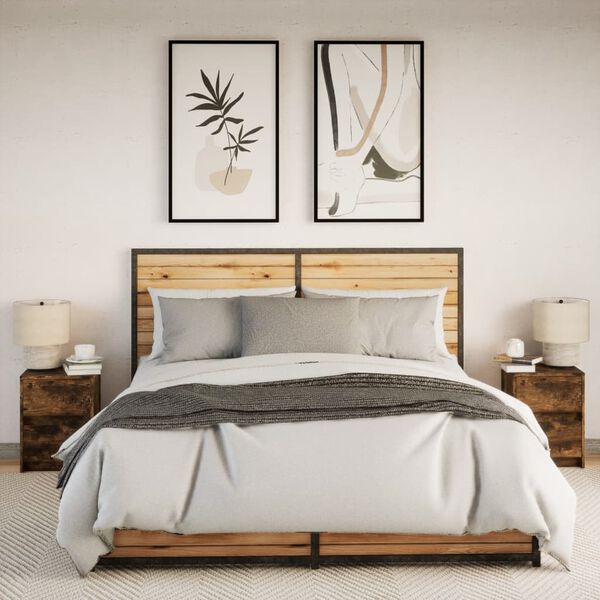 vidaXL Naktinės spintelės su LED lemputėmis, 2vnt., dūminės, mediena