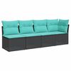 vidaXL Sodo sofa su pagalvėlėmis, 4 sėdimos vietos, juodas, poliratanas