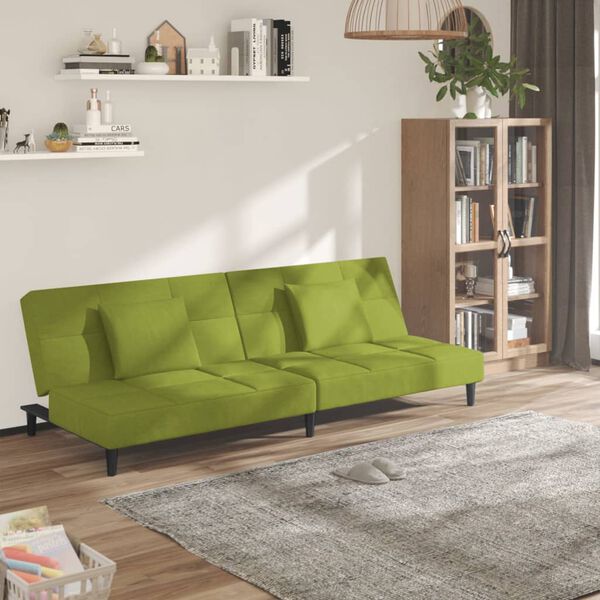 vidaXL Dvivietė sofa-lova su dvejomis pagalvėmis, žalia, aksomas