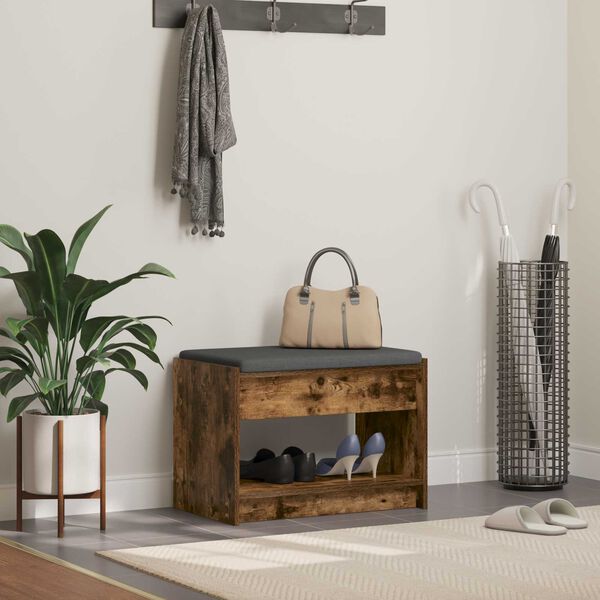 vidaXL Koridoriaus suolas su pagalve Rūkytas Ąžuolas 63 x 38 x 45 cm