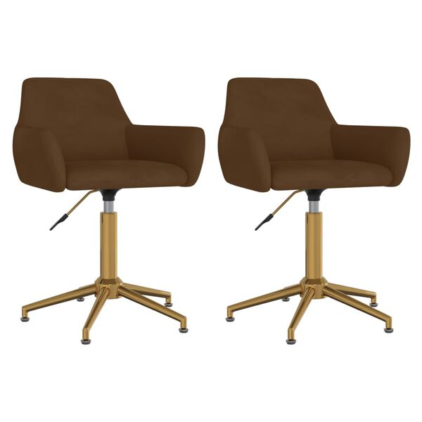 vidaXL Pasukamos valgomojo kėdės, 2vnt., rudos spalvos, aksomas