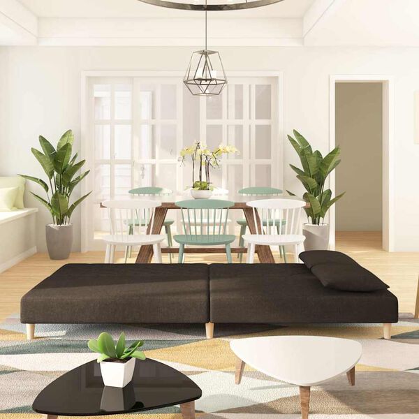 vidaXL Dvivietė sofa-lova dvejomis pagalvėmis, rudos spalvos, audinys