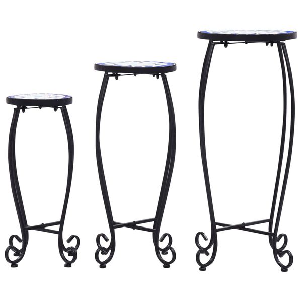 vidaXL Mozaikiniai staliukai, 3vnt., mėlynos/baltos spalvos, keramika