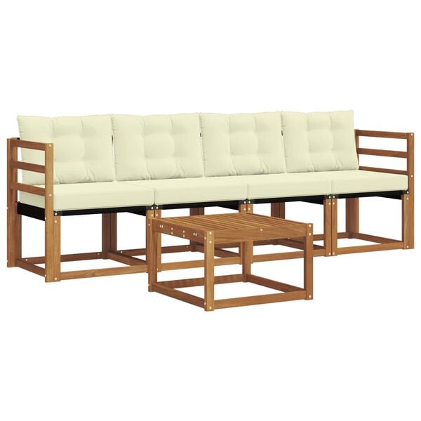 vidaXL Lauko sofos komplektas su pagalve 5 pcs Natūralus ir grietinėlė