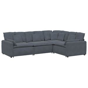 vidaXL Modulinė sofa su pagalvėlėmis, aksominė, tamsiai pilka