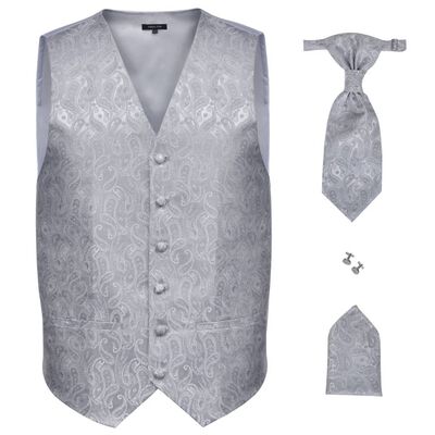 130834 Men's Paisley Wedding Waistcoat Set Size 50 Silver