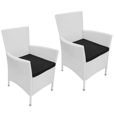 vidaXL Sodo kėdės, 2 vnt., su pagalvėl. poliratanas, kreminė ir balta