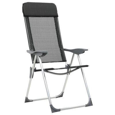 vidaXL Sulankstomos kempingo kėdės, 2 vnt., juodos, aliuminis