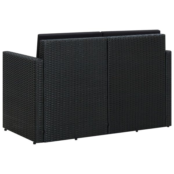 vidaXL Dvivietė sodo sofa su pagalvėlėmis, juodos spalvos, poliratanas
