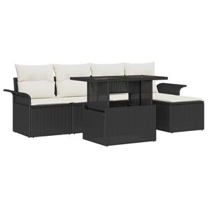 vidaXL Sodo Sofų Rinkinys su pagalve 6 pcs Juoda Poli ratanas