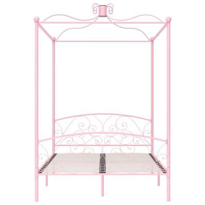 vidaXL Lovos rėmas su baldakimu, rožinės spalvos, 140x200cm, metalas