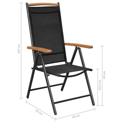 vidaXL Sulankstomos sodo kėdės, 4 vnt., aliuminis ir tekstil., juodos