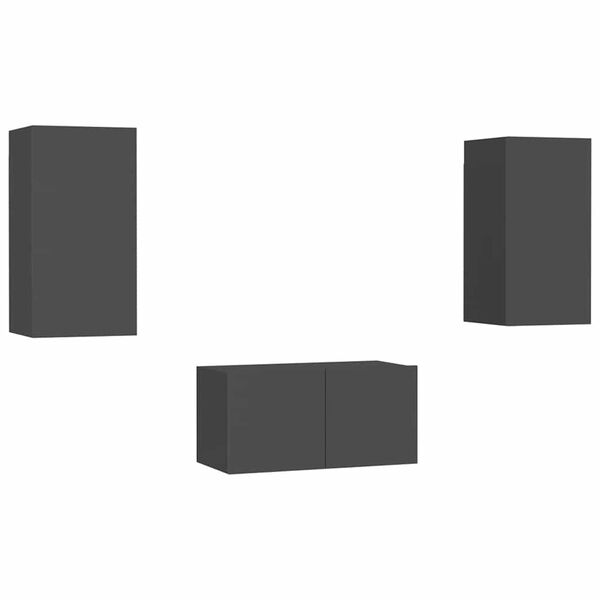 vidaXL Televizoriaus spintelių komplektas, 3 dalių, pilkas, MDP