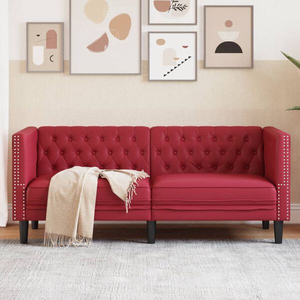 vidaXL Dvivietė chesterfield sofa, raudonojo vyno sp., dirbtinė oda
